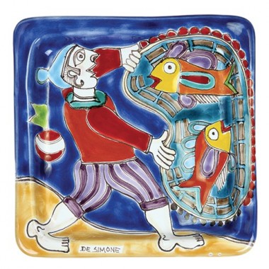 Squared Plate Fisherman De Simone Pottery 20x20 DS 27 Squared Plate Fisherman De Simone Pottery 20x20 DS 27